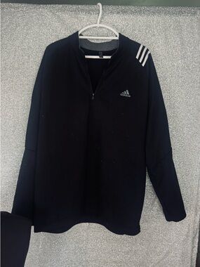 adidas Black Men’s Half-Zip Pullover with White Shoulder Stripes